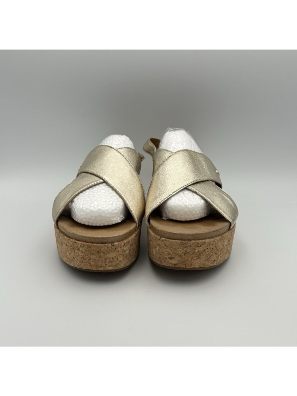 UGG Shoshana Sandals Women’s Size 8.5 Gold Leather Platform Cork Slides 1100983 - Picture 2 of 10
